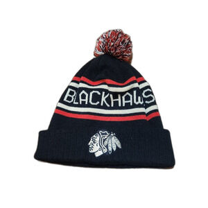 NHL Chicago Blackhawks Knit Hat, Cuffed, Tri-Colored Pompom, RN#70242, One Size